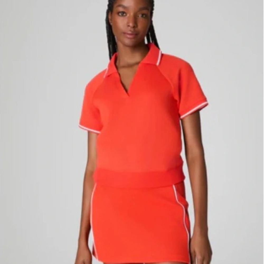 Spanx Women AirEssentials Pique Polo and Skort Set Medium Orange Activewear